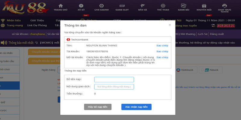 Hướng dẫn chi tiết cách nạp tiền Mu88 đơn giản